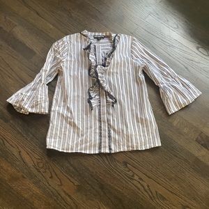 Karl Lagerfeld Stripe Ruffle Button Up XS EUC